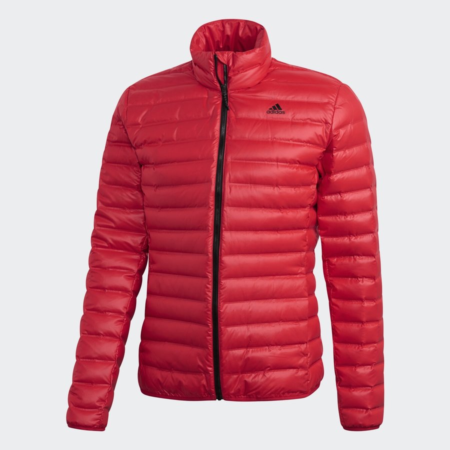 Červená zimní pánská bunda s kapucí Adidas - velikost XL
