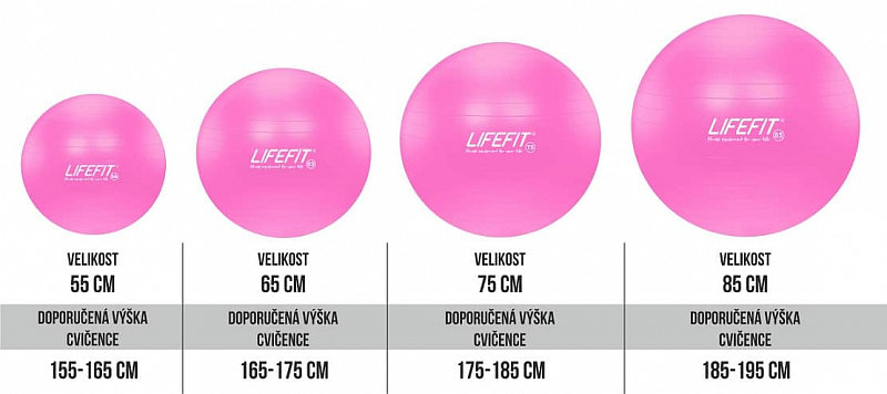 Růžový gymnastický míč ANTI-BURST, Lifefit - průměr 65 cm