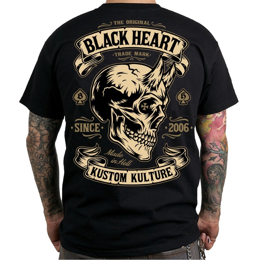 Černé motorkářské tričko Devil Skull, Blackheart - velikost M