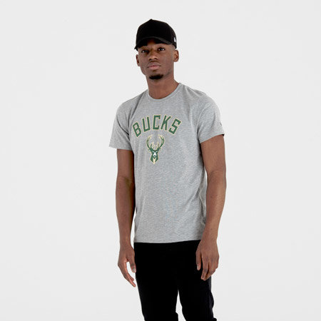 Šedé pánské tričko s krátkým rukávem "Milwaukee Bucks", New Era - velikost L