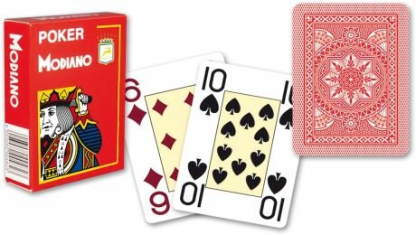 Karty - Modiano 4199 100% plastové karty 4 rohy - Červené