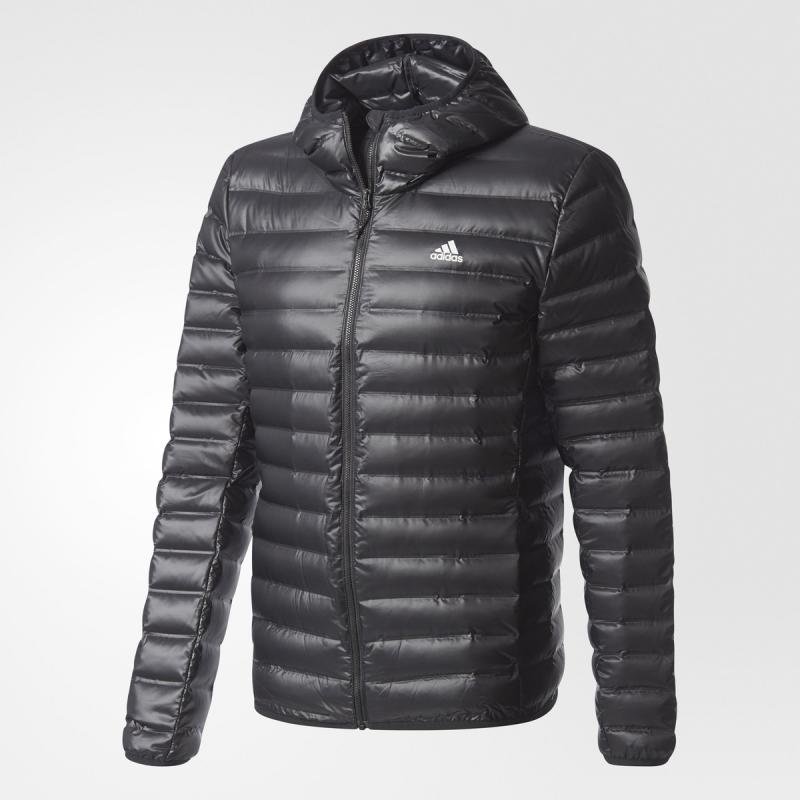 Černá zimní pánská bunda s kapucí Adidas - velikost L