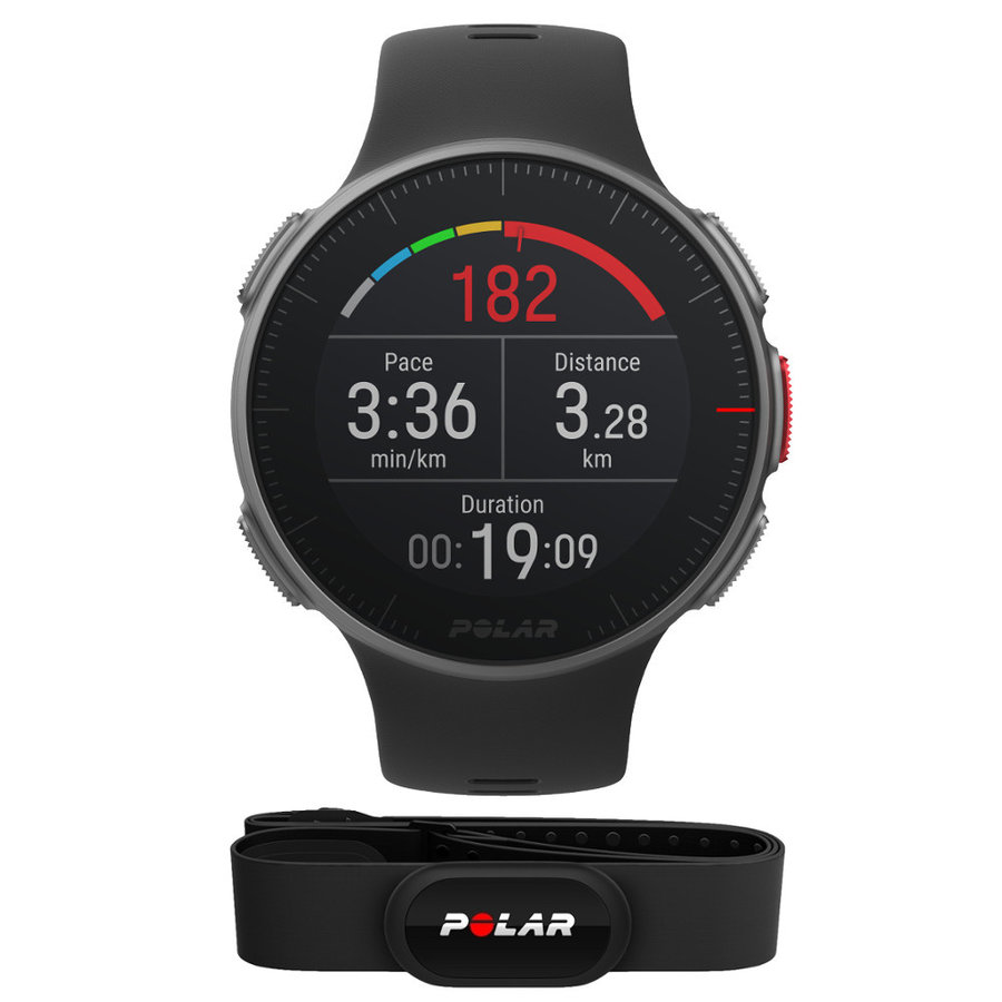 Černé digitální sportovní chytré hodinky Vantage V HR, Polar