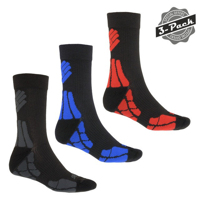 Černé, modré nebo červené pánské ponožky Hiking, Sensor - velikost 35-38 EU - 3 ks