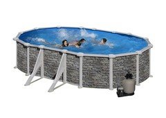 Nadzemní oválný bazénový set GRE - délka 610 cm, šířka 375 cm a výška 132 cm