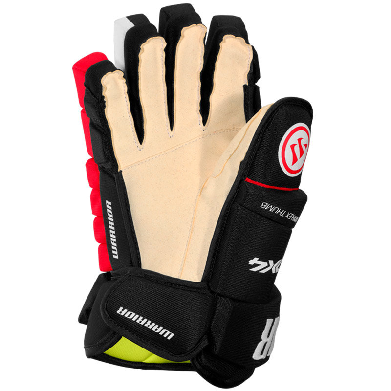Černo-červené hokejové rukavice - junior Warrior - velikost 10&amp;quot;