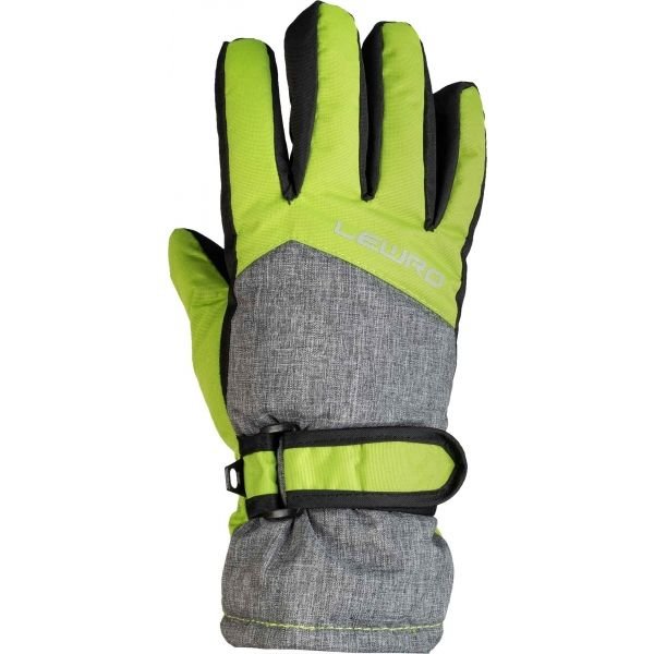Šedo-zelené dětské lyžařské rukavice Lewro