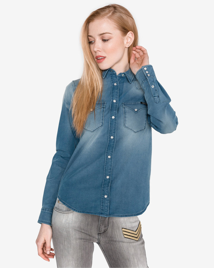 Modrá dámská košile s dlouhým rukávem Replay - velikost L