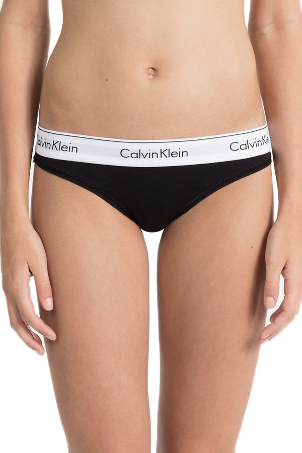 Kalhotky - Calvin Klein černé kalhotky s bílou širokou gumou Bikini Slip - XS