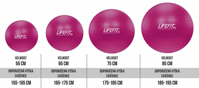 Růžový gymnastický míč ANTI-BURST, Lifefit - průměr 55  cm
