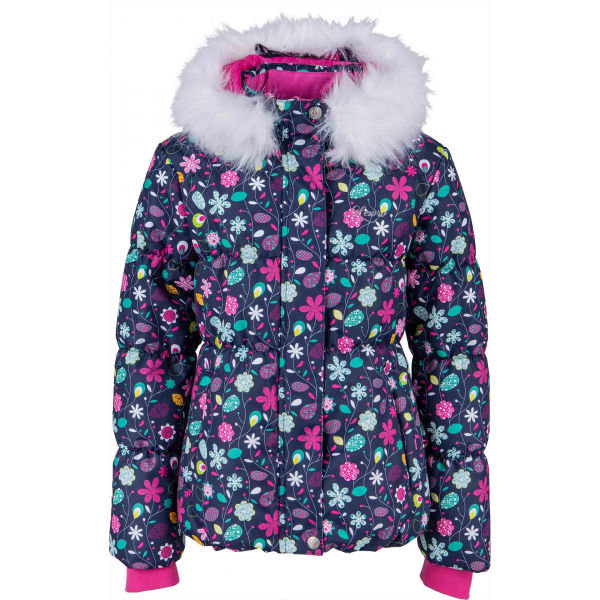 Černo-růžová zimní dívčí bunda s kapucí Lewro