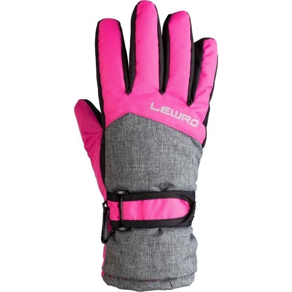 Růžovo-šedé dívčí lyžařské rukavice Lewro