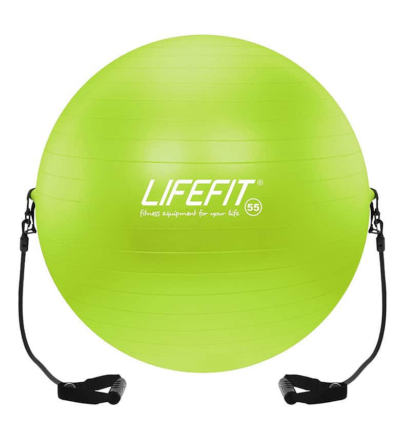 Zelený gymnastický míč s gumovými expandéry Lifefit - průměr 55  cm