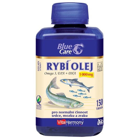 Olej - BLUE CARE Rybí olej 1000 mg - Omega 3 EPA + DHA - XXL economy balení 150 tob. - Nejprodávanější
