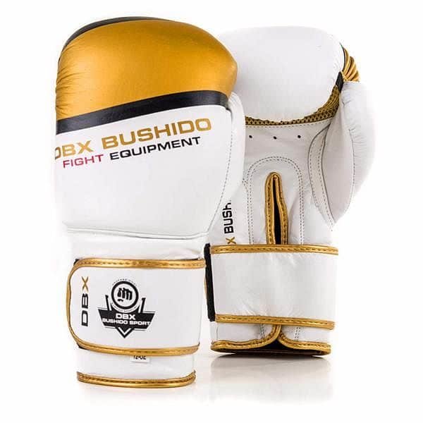 Bílo-zlaté boxerské rukavice Bushido - velikost 14 oz