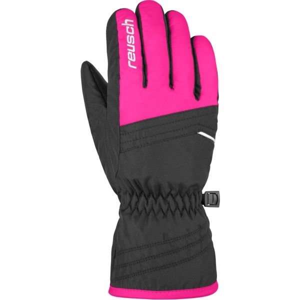 Černo-růžové dívčí lyžařské rukavice Reusch - velikost 5